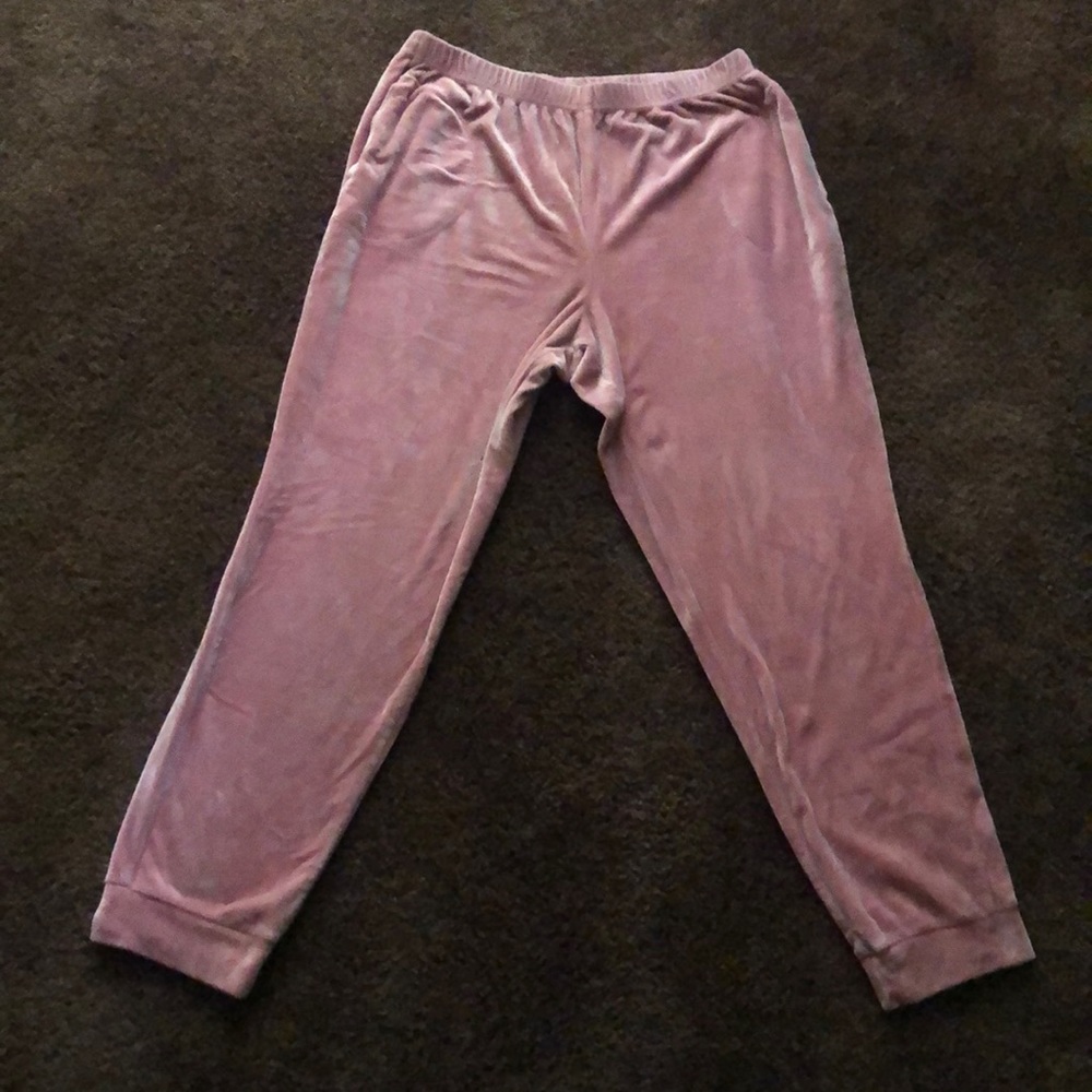 Pink velvet pants, size Large, and fair condition.